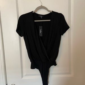 Lulus Black Short Sleeve Bodysuit, New with Tags